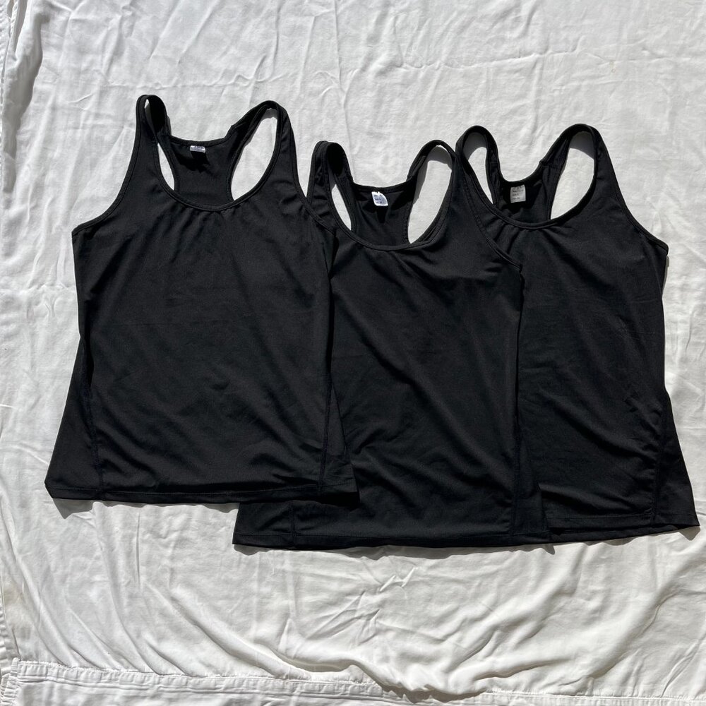 Plain black racerback style workout tops x3 - Size M